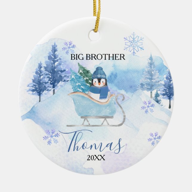 Vinter Penguin Snöflingor Big Brother jul Julgransprydnad Keramik (Framsidan)
