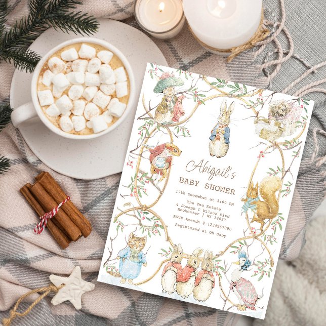 Vinter Peter Rabbit Skogsbarn Shower Budget Vykort (Skapare uppladdad)