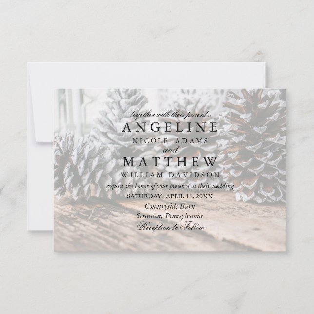Vinter Pinecone och Snöflingor Bröllop Card Inbjudningar (Framsida)