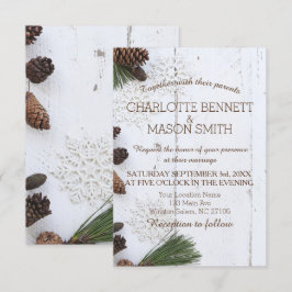 Vinter Pinecone och Snöflingor Bröllop Card Inbjudningar