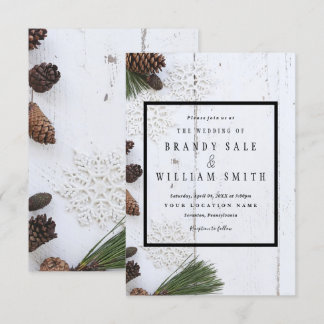 Vinter Pinecone och Snöflingor Bröllop Card Inbjudningar