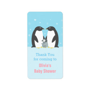 Vinter Pingvinfamilj Baby Shower Dekorativ Etikett Adressetikett