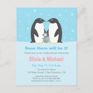 Vinter Pingvinfamilj Baby Shower Inbjudningar