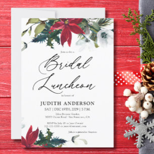Vinter Poinsettia Bröllops Lunchen Inbjudan