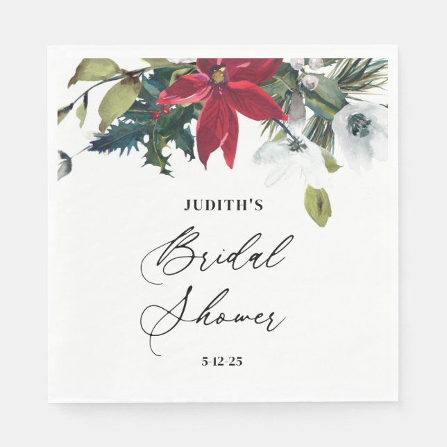  Vinter Poinsettia Bröllopsdusch  Pappersservett (Framsidan)