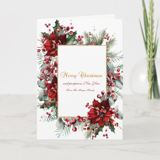 Vinter Poinsettia Högtid  Helgkort (Framsida)