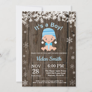 Vinter Pojke Baby Shower Snöflinga Inbjudan
