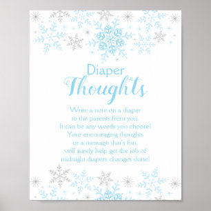 Vinter Pojke Shower Snöflingor Diaper Thoughts Poster