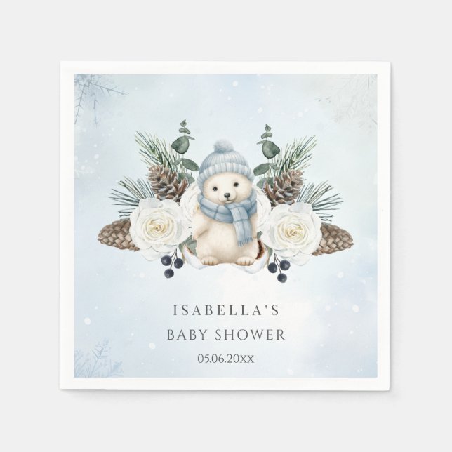 Vinter-Polarna Bear Boy Baby Shower Pappersservett (Framsidan)