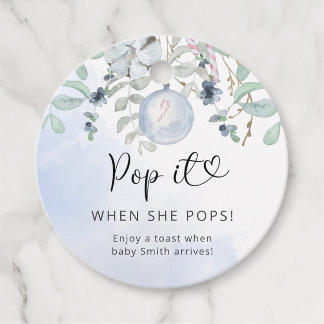 Vinter Poppa den när hon poppar baby shower Gåvor Etiketter (Framsida)