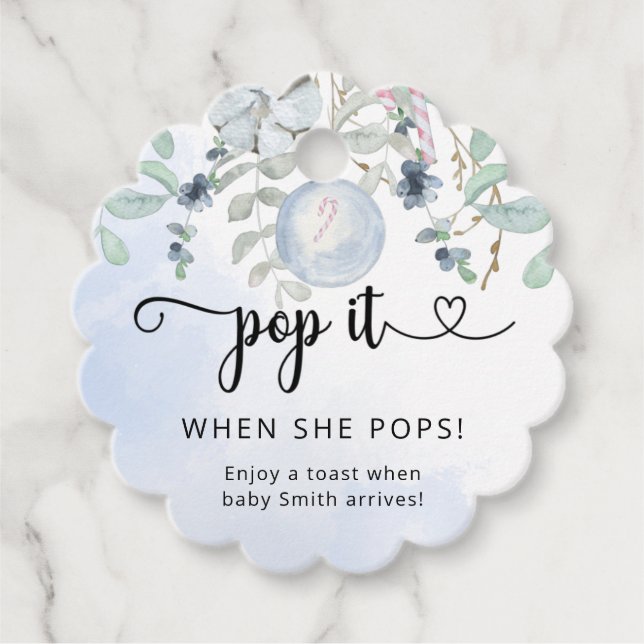 Vinter Poppa den när hon poppar baby shower Gåvor Etiketter (Framsida)