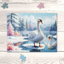 Vinter Puzzle mamma och Baby Svan