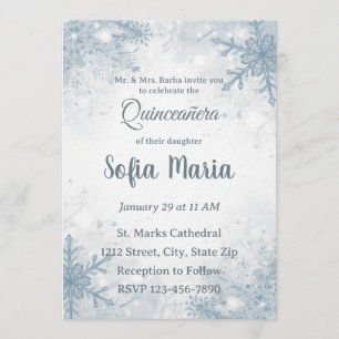 Vinter Quinceañera-inbjudan – Snöflingor, Silver Inbjudningar
