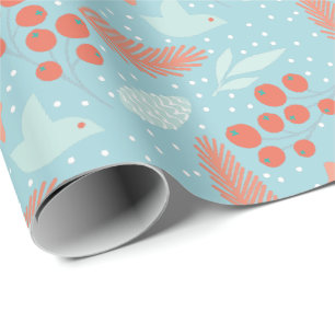 Vinter Red Berry Blue Bird Blommigt jul Presentpapper