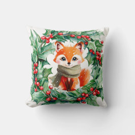 Vinter Red Fox Grönt Berries Baby Shower Gift Kudde