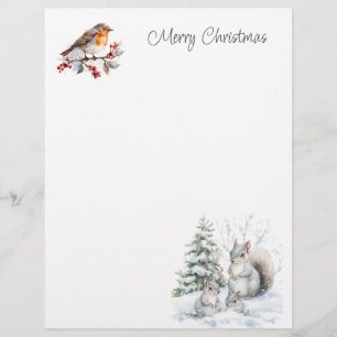 Vinter Röd Robin Ekorre Jul Brevpapper