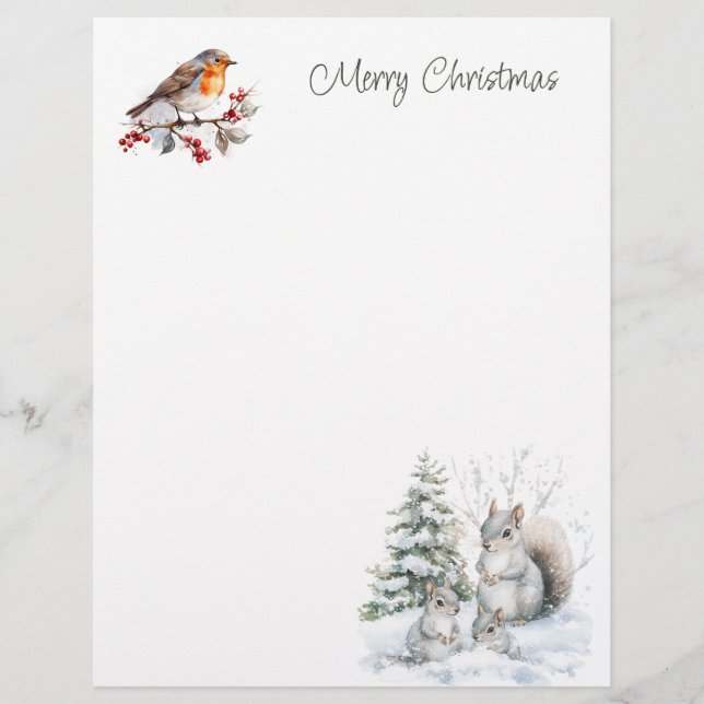 Vinter Röd Robin Ekorre Jul Brevpapper (Framsida)