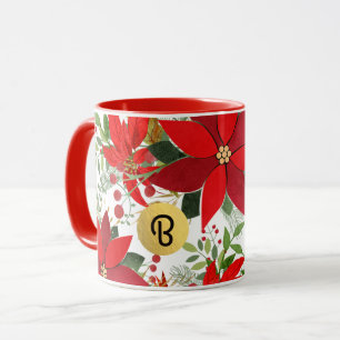 Vinter Röd Vit Guld Poinsettia Högtid Anpassad Mugg