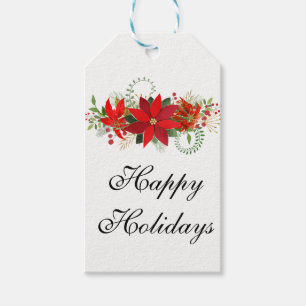 Vinter Röd Vit Poinsettia Holiday Floral Rustik Presentetikett