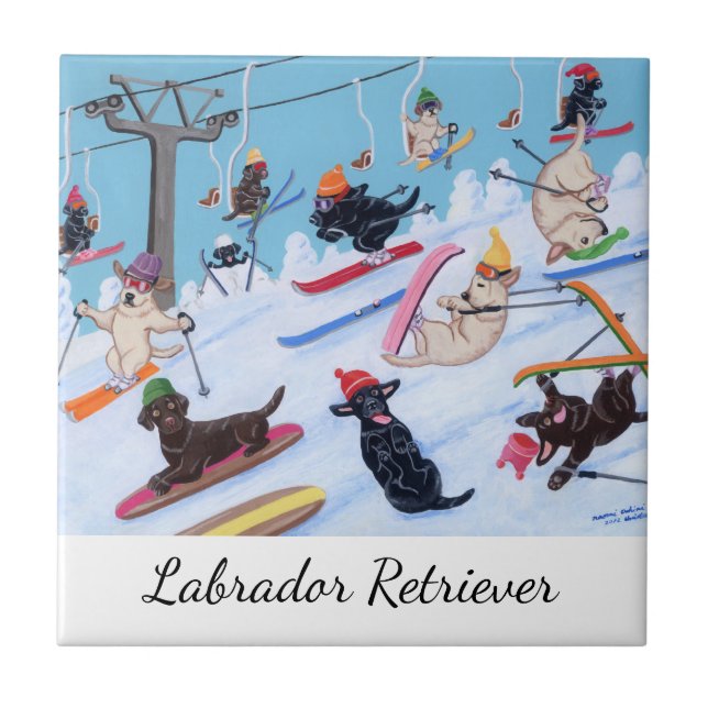 Vinter roliga skida Labradors Kakelplatta (Framsidan)