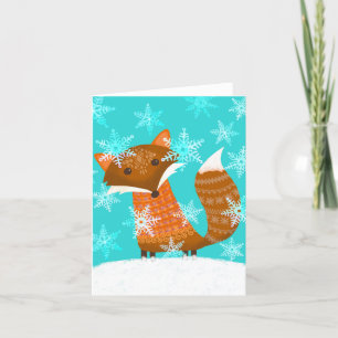 Vinter-Roligt-fox-blått gratulationskort Tack Kort