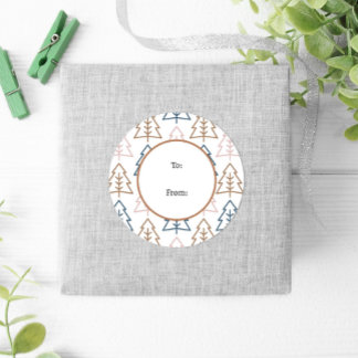 Vinter-Roligten Boho Träd Blue Guld-jul Runt Klistermärke