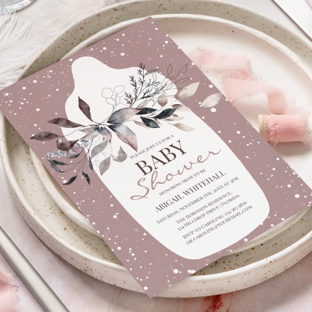 Vinter Rosa Akvarell Baby Shower Inbjudan (Skapare uppladdad)