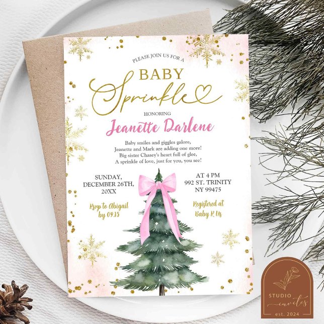 Vinter Rosa Baby Sprinkle Flicka Baby Shower Inbjudningar (Skapare uppladdad)