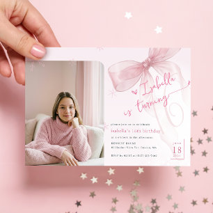 Vinter Rosa Båg Tjej Foto 16-årsfirande Inbjudningar
