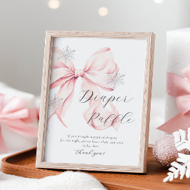 Vinter Rosa Båge Blöja Lotteri Bordskylt Poster