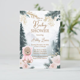Vinter Rosa björn Skogsmark snö rosa skog Inbjudningar