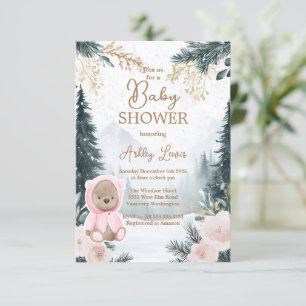 Vinter Rosa björn Skogsmark snö rosa skog Inbjudningar