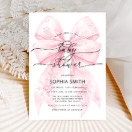 Vinter  Rosa Bow Girl Baby Shower Inbjudningar