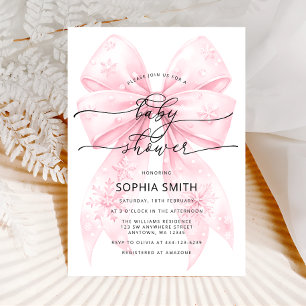 Vinter Rosa Bow Girl Baby Shower Inbjudningar