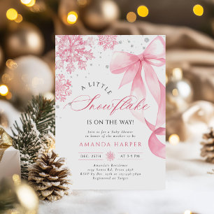 Vinter Rosa Bow Snöflingor Baby Shower Inbjudningar