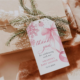 Vinter Rosa Bow Snöflingor Baby Shower Presentetikett