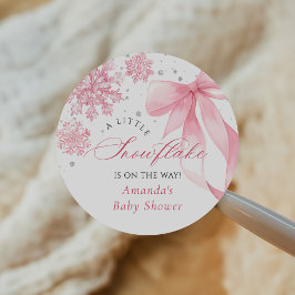 Vinter Rosa Bow Snöflingor Baby Shower Runt Klistermärke
