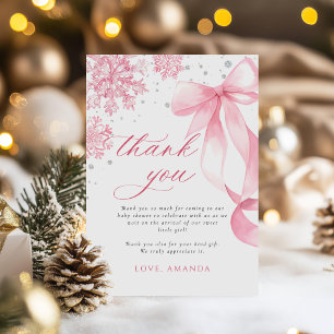 Vinter Rosa Bow Snöflingor Baby Shower Tack Kort