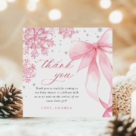 Vinter Rosa Bow Snöflingor Baby Shower Tack Kort
