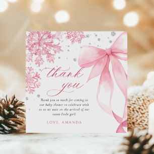Vinter Rosa Bow Snöflingor Baby Shower Tack Kort