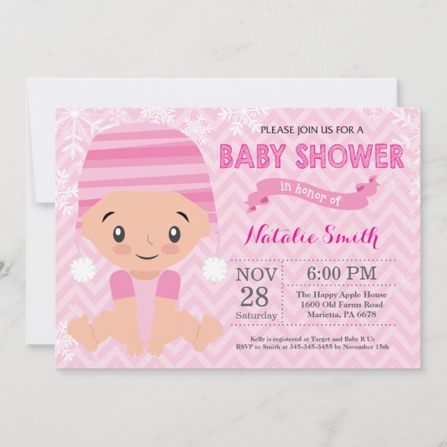 Vinter Rosa Flick Baby Shower Inbjudan (Framsida)