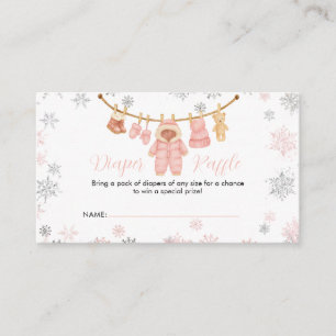 Vinter Rosa Flicka Baby Shower Snö Blöja Lotteri Tilläggskort