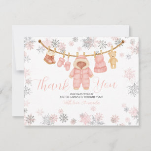 Vinter Rosa Flicka Bebis Shower Snöflingor Tack Kort