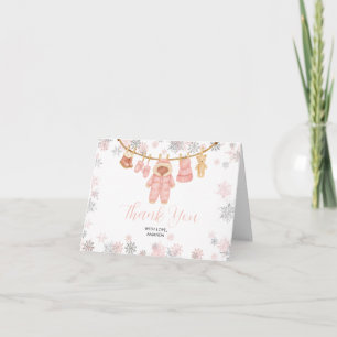 Vinter Rosa Flicka Bebis Shower Snöflingor Tack Kort