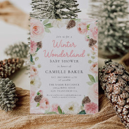 Vinter Rosa Girl Baby Shower Inbjudningar