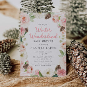 Vinter Rosa Girl Baby Shower Inbjudningar