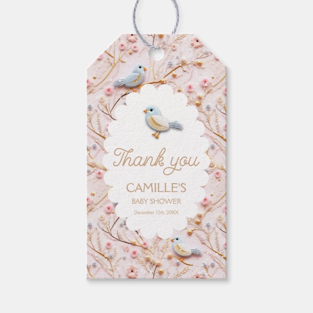 Vinter Rosa Girl Baby Shower Tack Presentetikett (Framsidan)