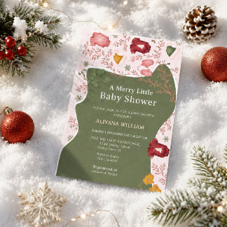 Vinter Rosa Grön Jul Baby Shower Inbjudningar
