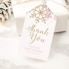 Vinter Rosa Guld Snöflinga Baby Shower Förmånsetik Presentetikett