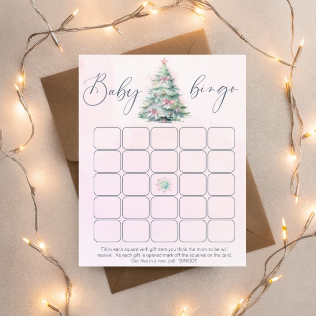 Vinter rosa julgran baby shower bingo spel  (Skapare uppladdad)